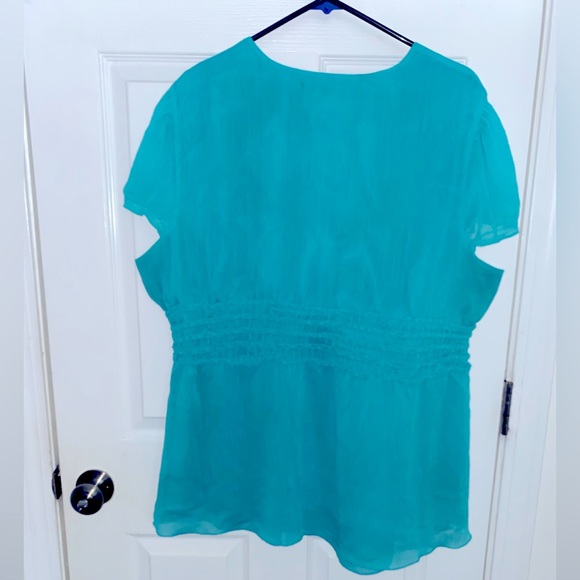Lane Bryant 22/24 Plus Size Teal Dress Blouse with Elastic Waist - Picture 3 of 9